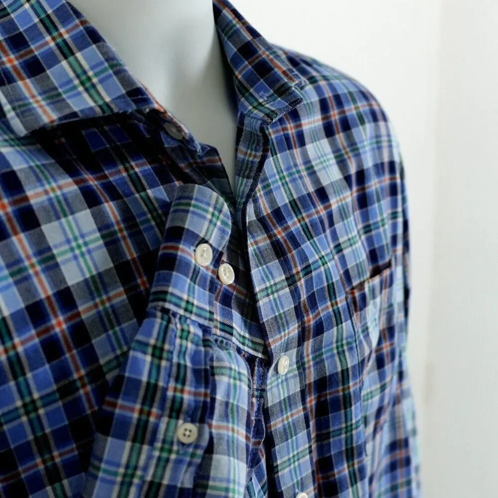 Southern Pines Flannel Plaid Blue Multi-Collared Collared‎ Dress Shirt M Medium